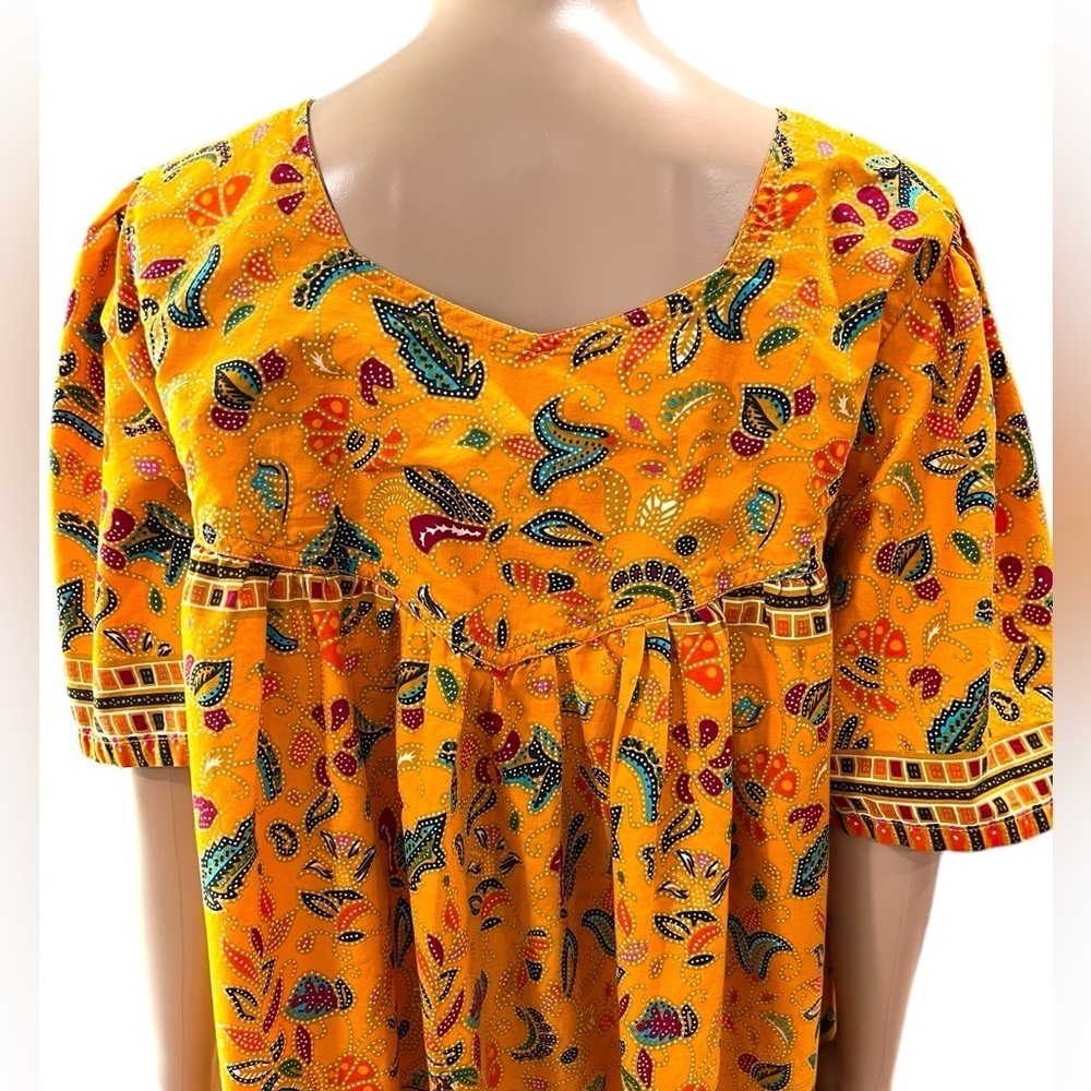 Ankara African print kaftan tunic dress orange with pocket-L OS custom made - Picture 3 of 5